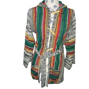 Vintage Bobbie Brooks Multicolor Striped Hooded‎ Cardigan Sweater M Korea Hippie